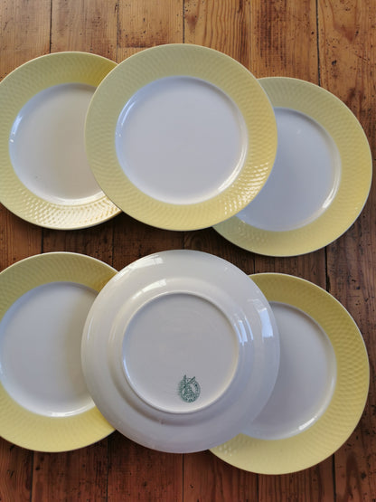 Assiettes plates vintage Moulin des Loups, jaunes