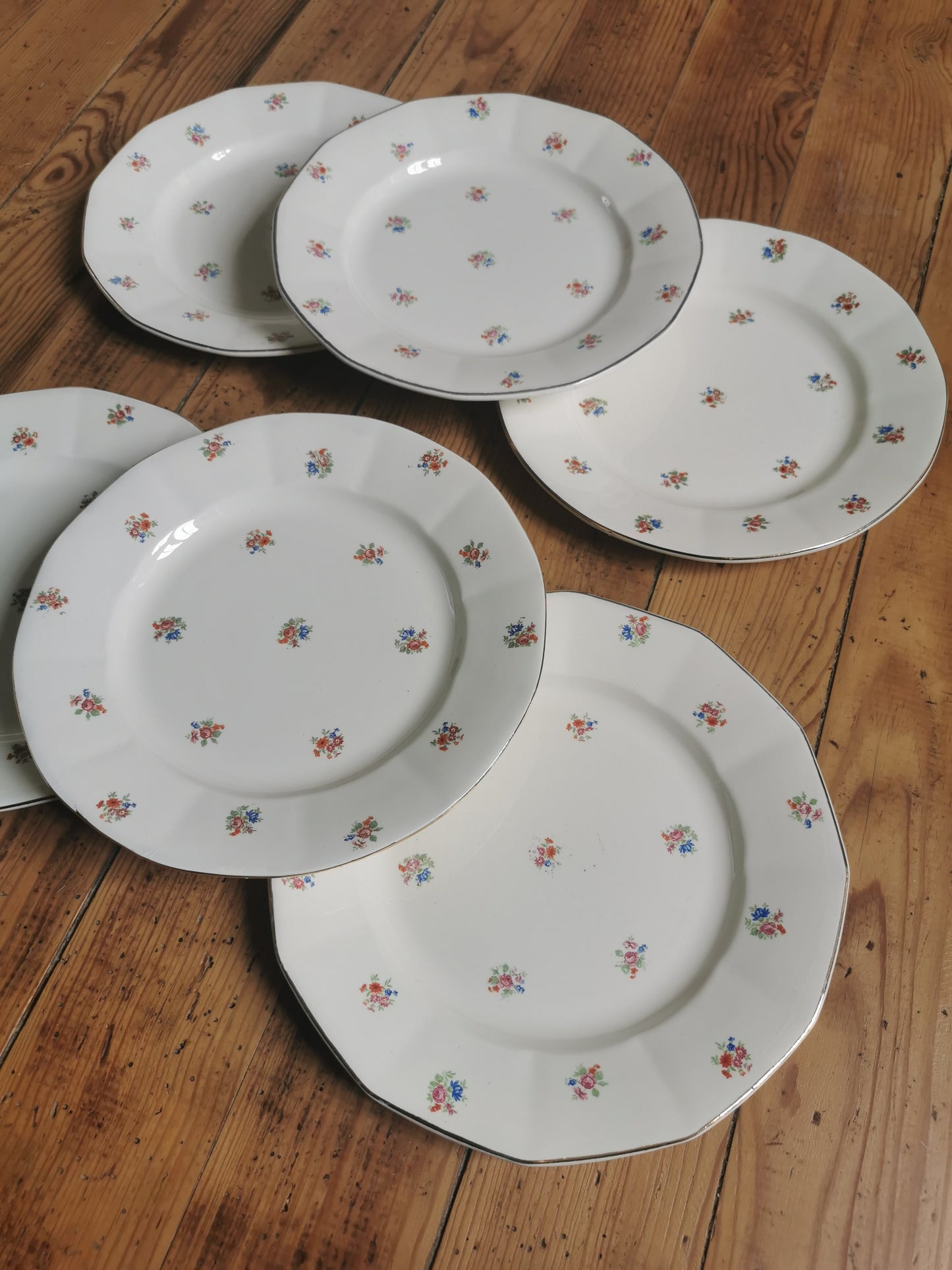 Assiettes plates Digoin fleuries