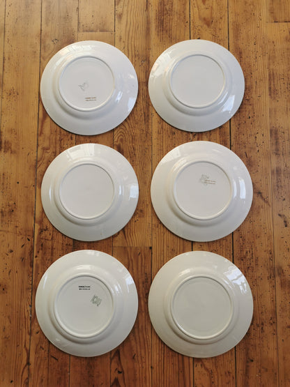 Assiettes plates vintage dépareillées, blanc et doré II