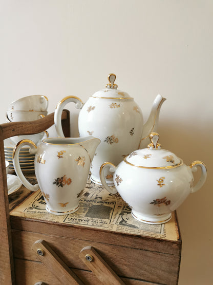 Service à café porcelaine S.F.P, blanc et doré